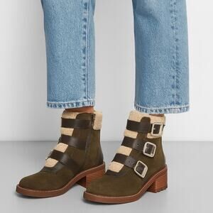 Vince Camuto Klerica Olive Green Suede Shearling Boots Women’s 7M NIB